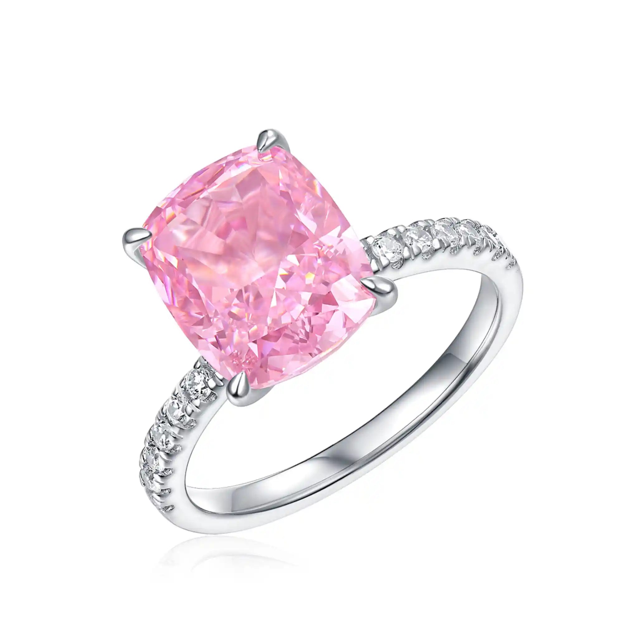 Elegant Cushion Pink High Carbon Diamond Sterling Silver Rings-R75