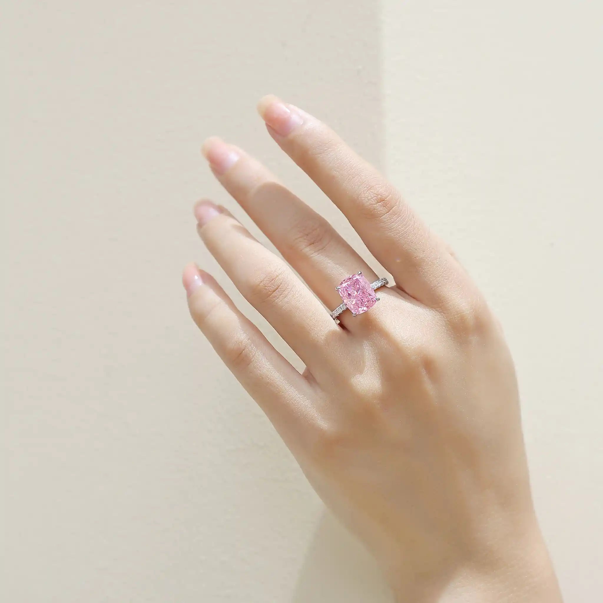 Elegant Cushion Pink High Carbon Diamond Sterling Silver Rings-R75