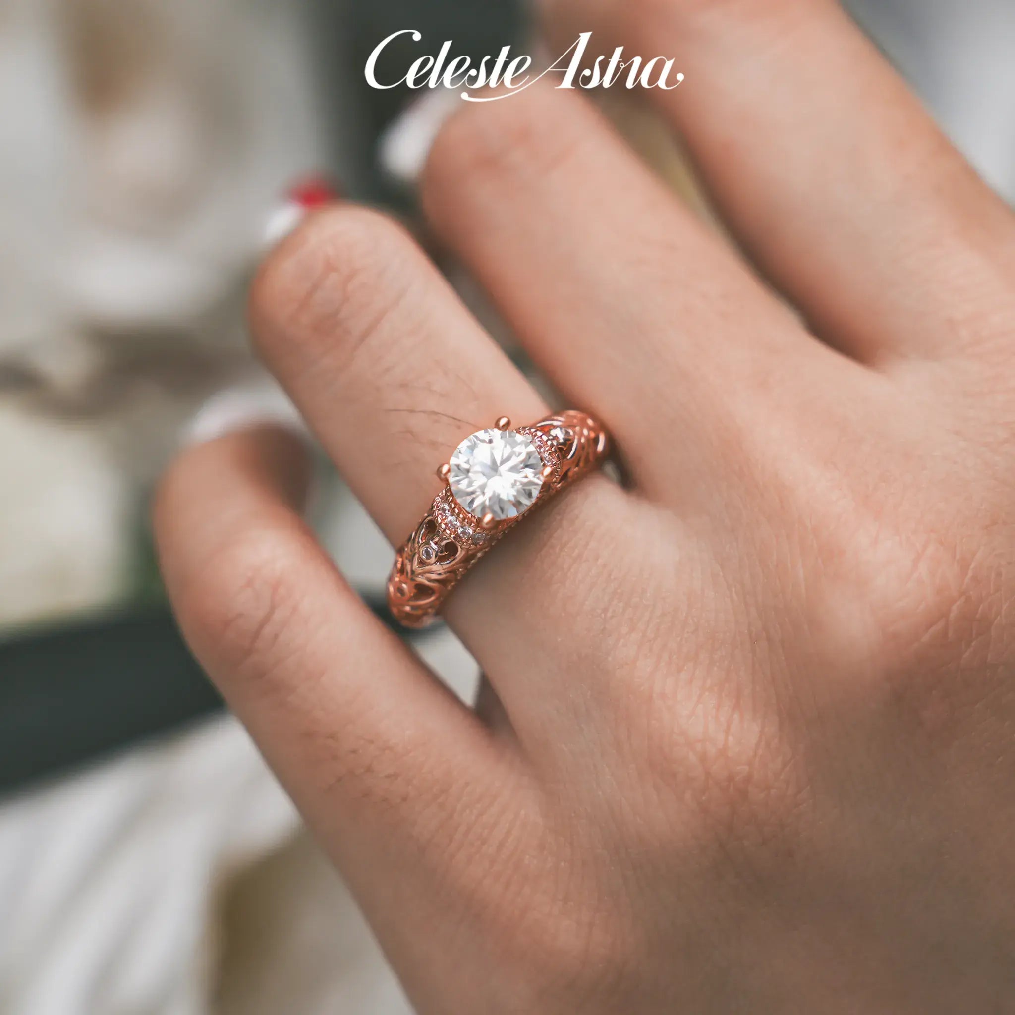 Baroque Lace-Moissanite-Sterling-Silver-Ring-R42