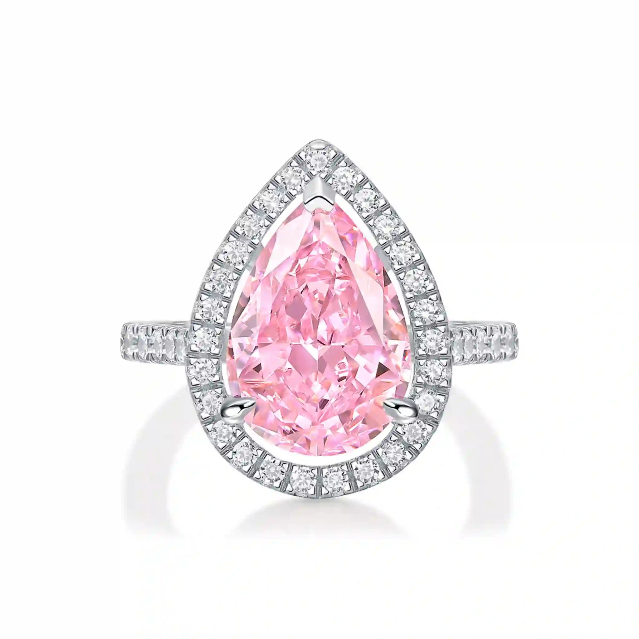 Pink Droplet High Carbon Diamond Sterling Silver Ring-R73