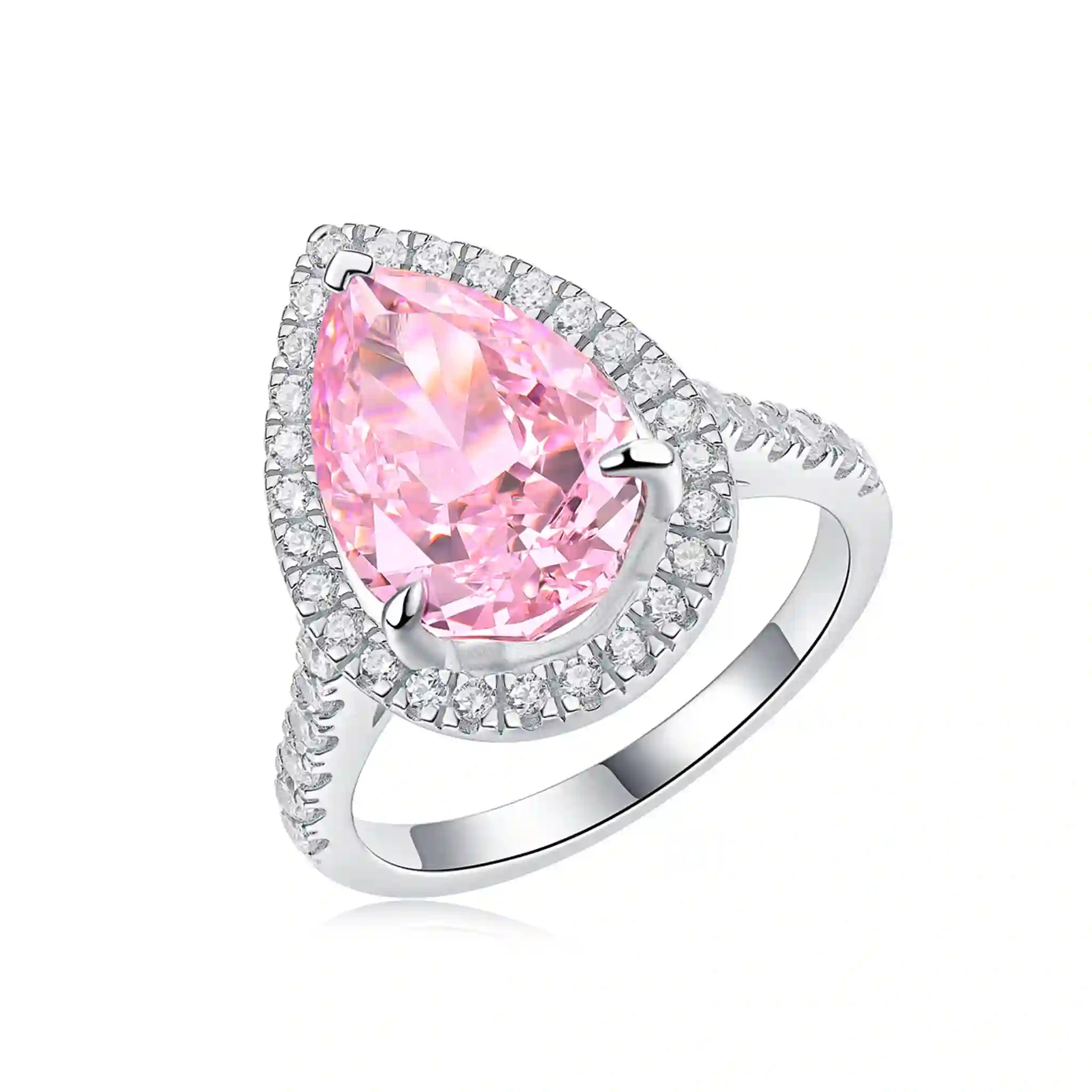 Pink Droplet High Carbon Diamond Sterling Silver Ring-R73