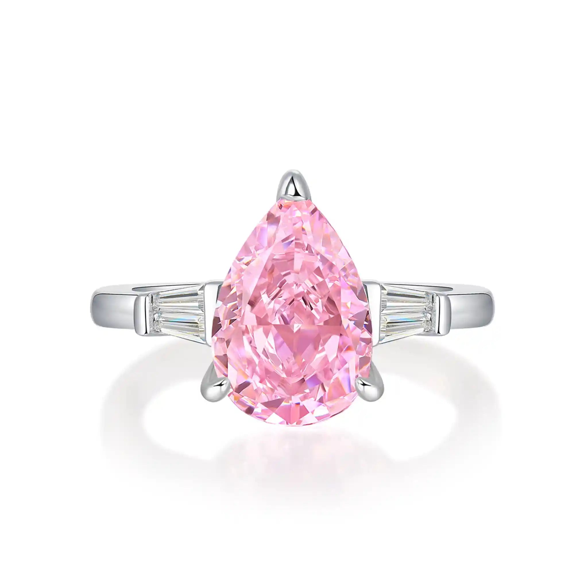 Pink Pear High Carbon Diamond Sterling Silver Ring-R74