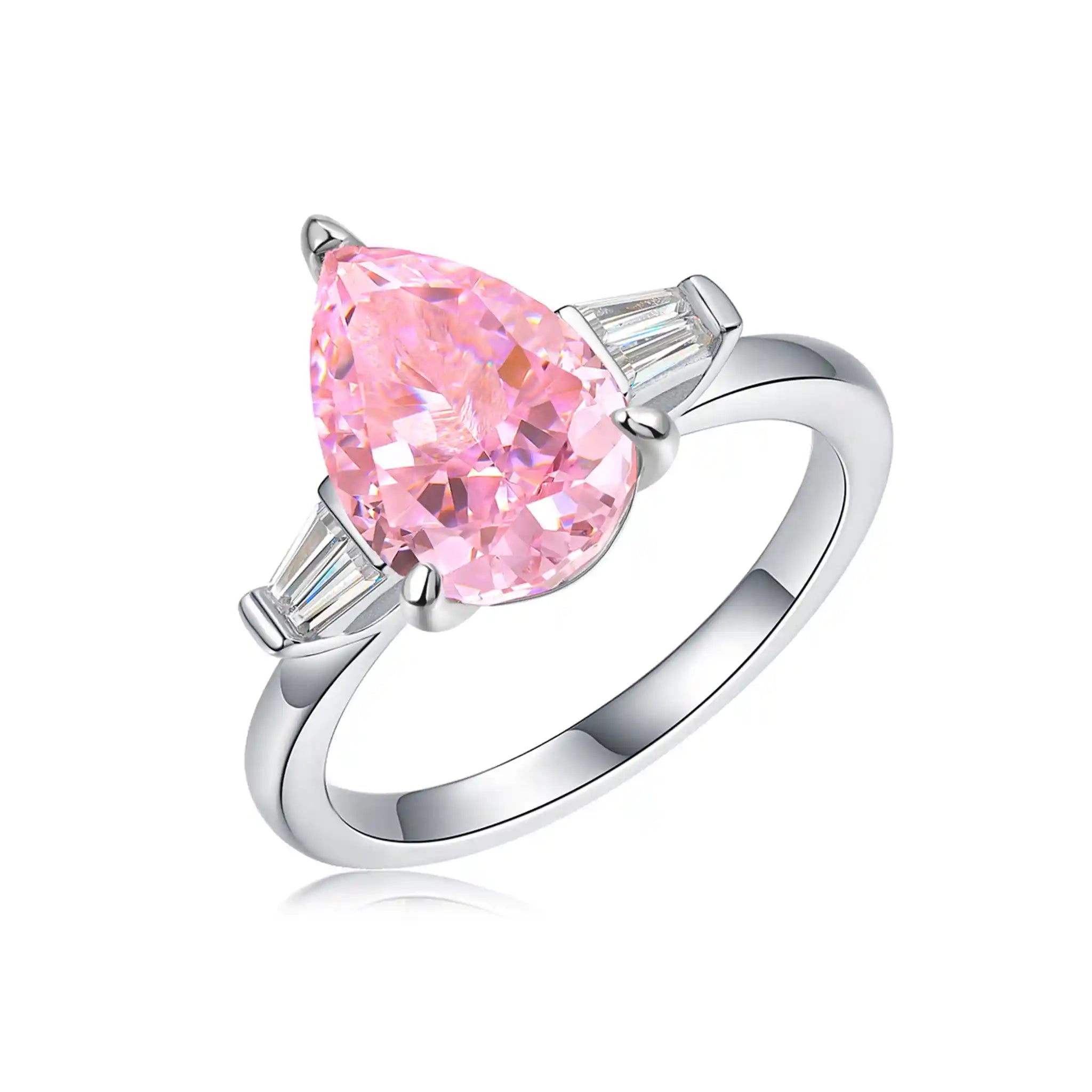 Pink Pear High Carbon Diamond Sterling Silver Ring-R74