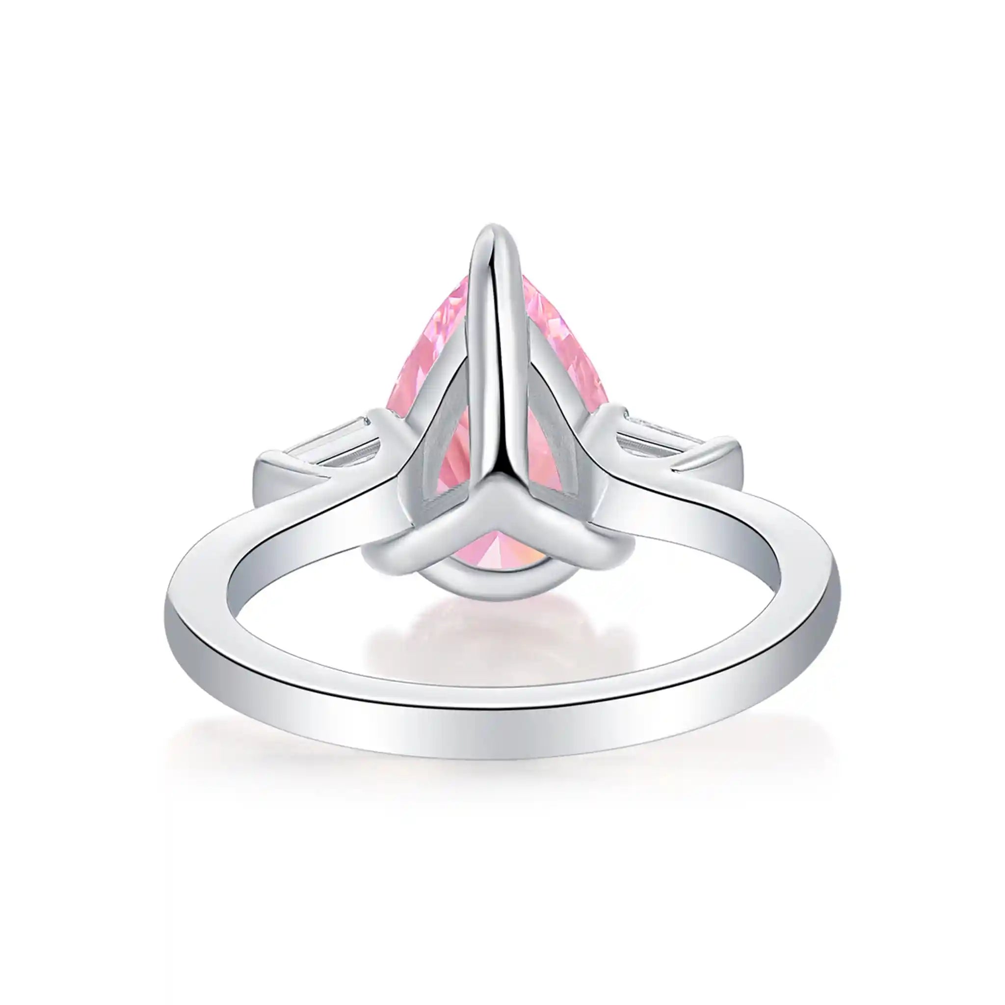 Pink Pear High Carbon Diamond Sterling Silver Ring-R74