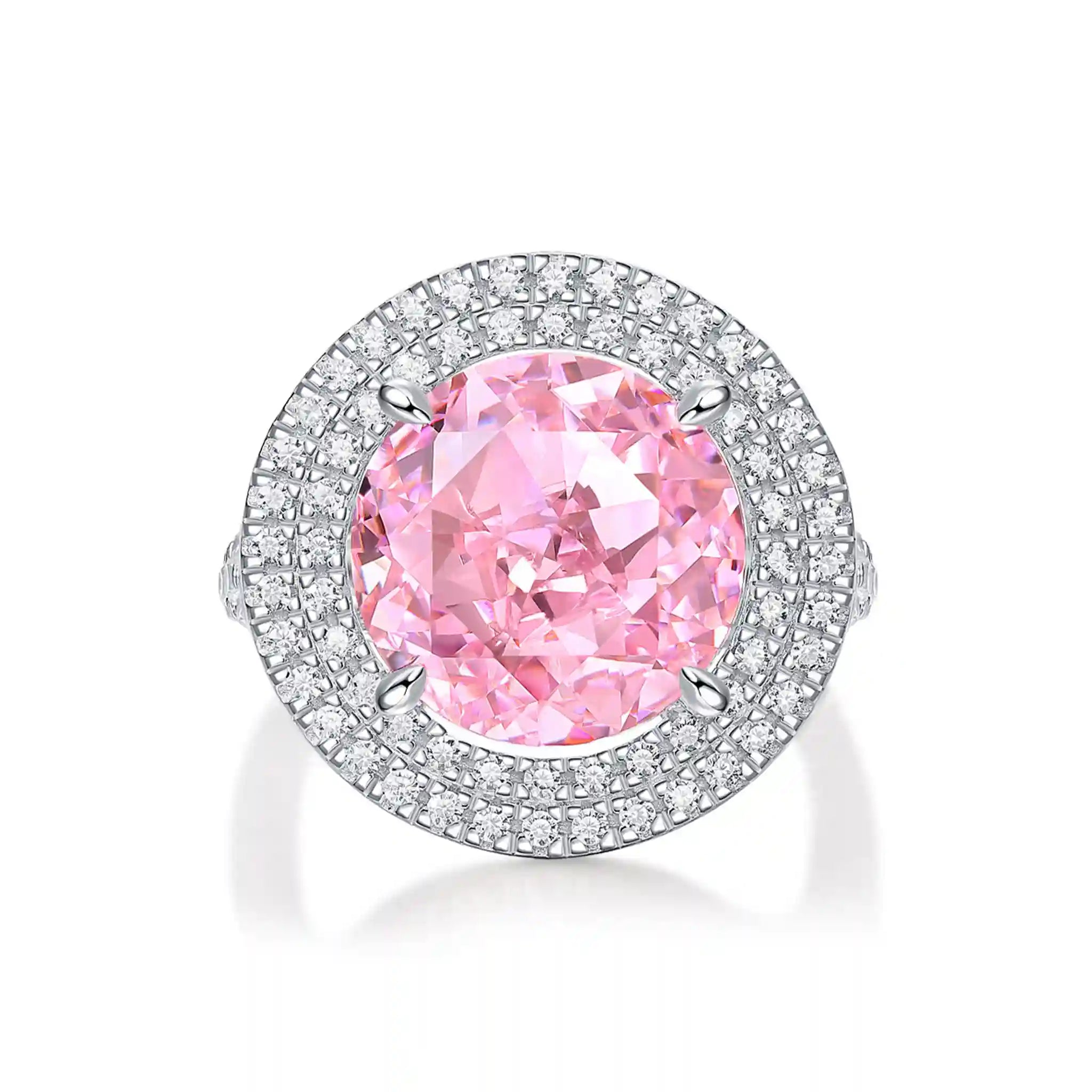 Radiant Halo Pink High Carbon Diamond Sterling Silver Ring-R76