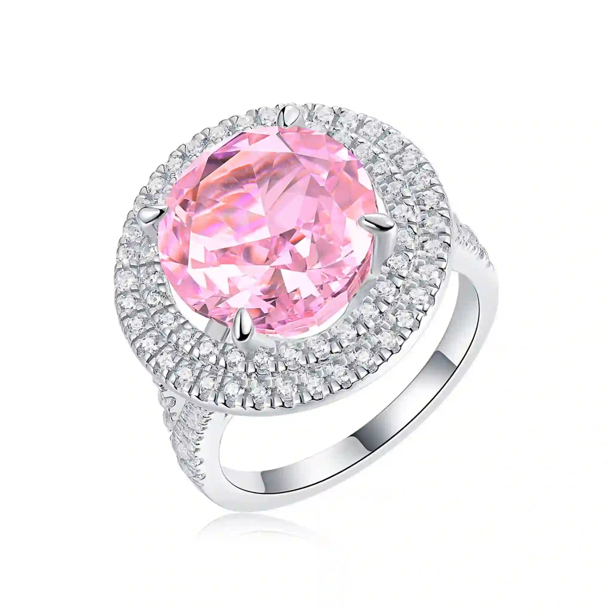 Radiant Halo Pink High Carbon Diamond Sterling Silver Ring-R76
