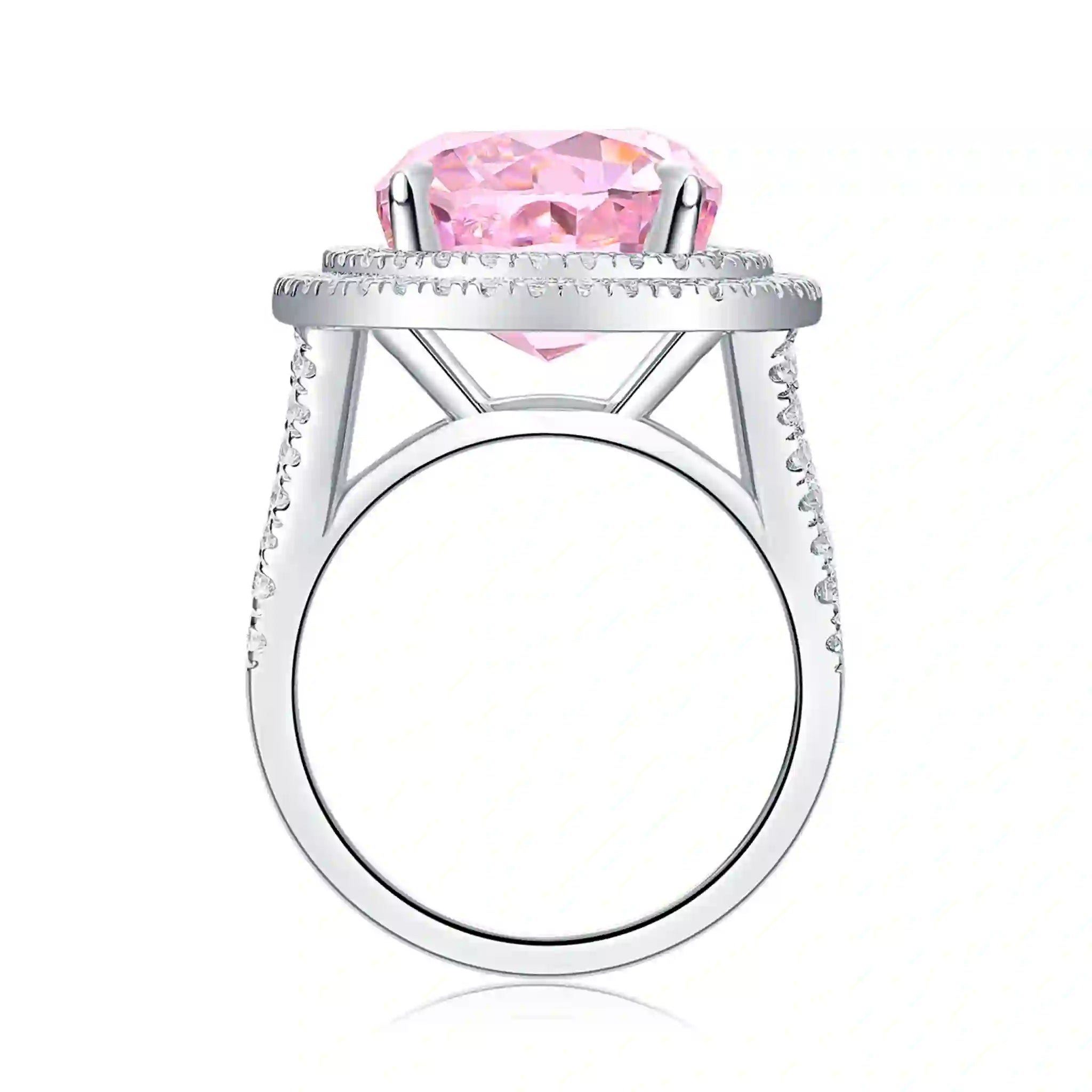 Radiant Halo Pink High Carbon Diamond Sterling Silver Ring-R76