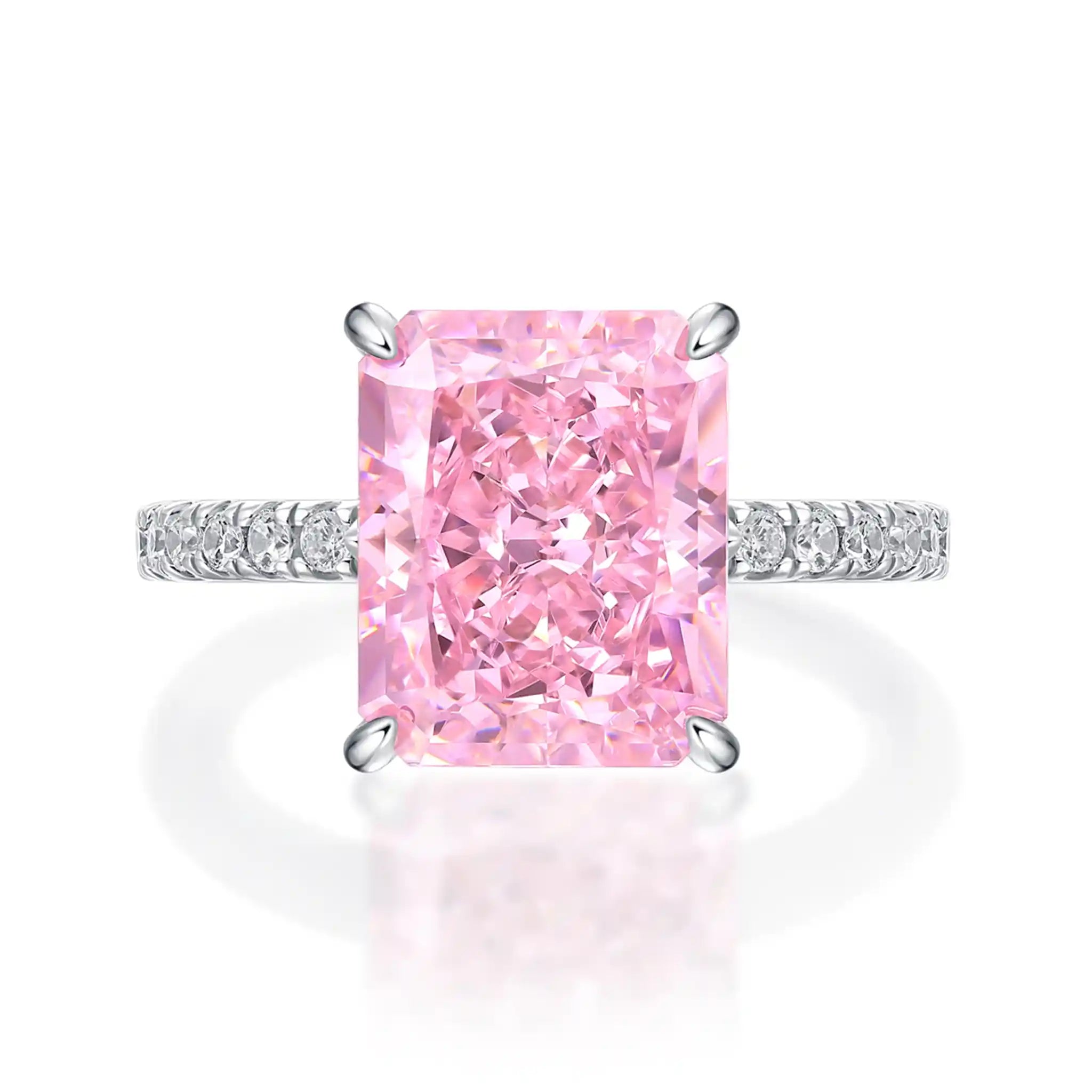 Radiant Prism Pink High Carbon Diamond Sterling Silver Rings-R71