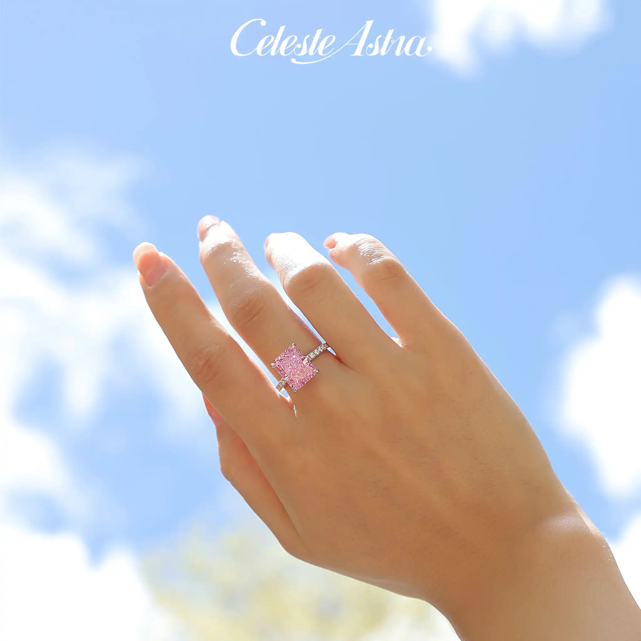 Radiant Prism Pink High Carbon Diamond Sterling Silver Rings-R71