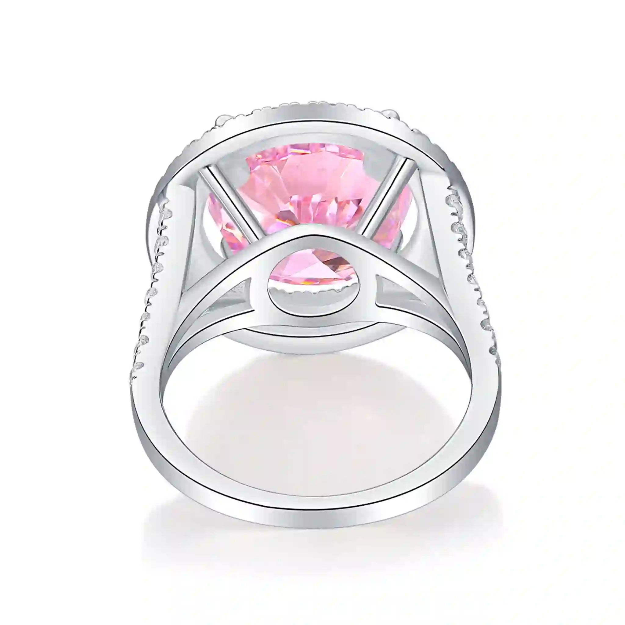 Radiant Halo Pink High Carbon Diamond Sterling Silver Ring-R76